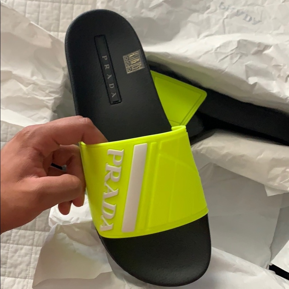 NIB auth Prada yellow and black slides sandals